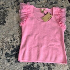 Bailey 44 Pink Tulle Ruffle Sleeve Ribbed Top